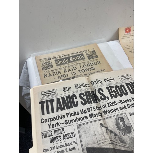 76 - Selection of vintage newspapers etc includes titanic