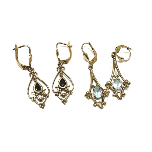 202 - 2x 9ct gold blue gemstone drop earrings (5.6g)