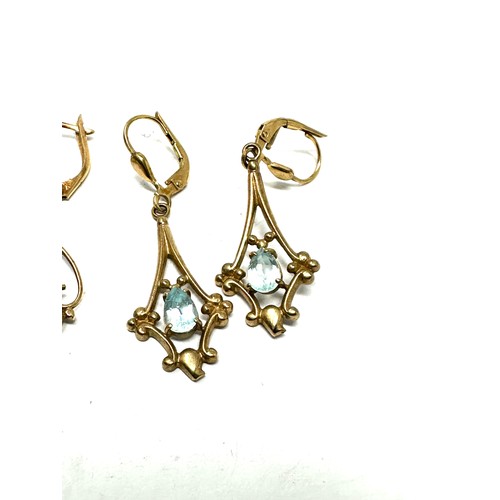 202 - 2x 9ct gold blue gemstone drop earrings (5.6g)