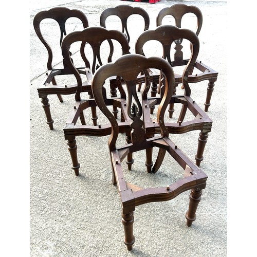 385 - 6 antique mahogany balloon back bolted chair with no seat pads