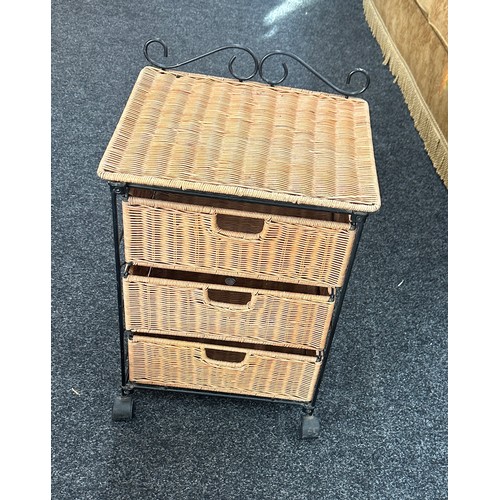 380 - 3 Drawer wicker chest on wheels