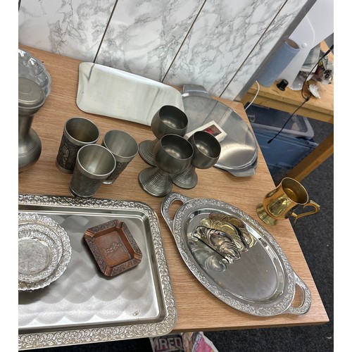 273 - Selection of assorted metalware includes goblets etc