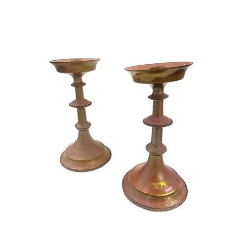 246 - Pair of church brass candlestick holders measures approx