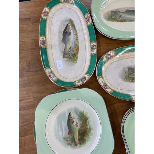 613 - Selection of vintage fish plates and platters to include Woods Ivory ware 1930's and Soho Pottery Co... 