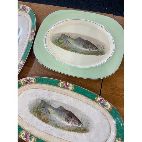 613 - Selection of vintage fish plates and platters to include Woods Ivory ware 1930's and Soho Pottery Co... 