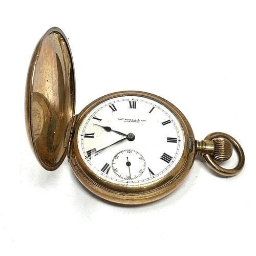 399 - THOMAS RUSSELL Rolled Gold Full Hunter Gents Pocket Watch Hand-wind Working