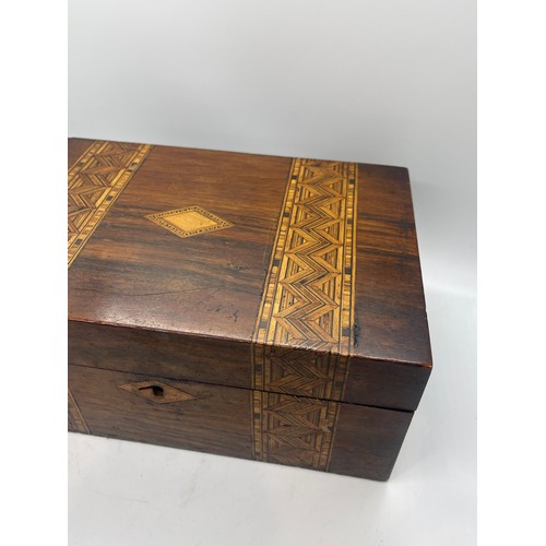 548 - Victorian marquetry sewing box complete with fitted interior