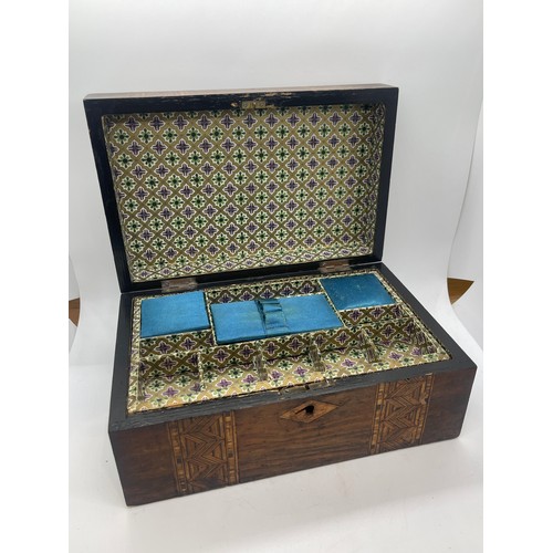 548 - Victorian marquetry sewing box complete with fitted interior