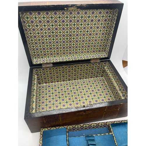 548 - Victorian marquetry sewing box complete with fitted interior