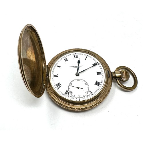 400 - THOMAS RUSSELL Rolled Gold Full Hunter Gents Pocket Watch Hand-wind Working