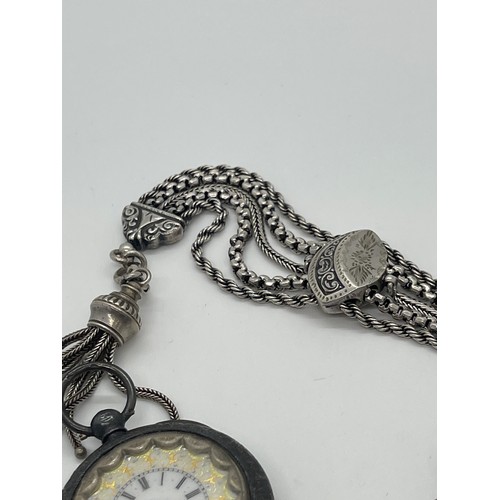 587 - Antique victorian sterling silver Albertina and fob watch- untested