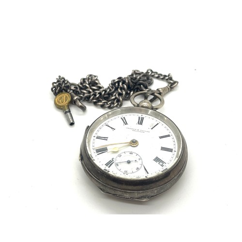 576 - Sterling silver pocket watch and chain watch marked Andrew and Taylor Grantham, untested