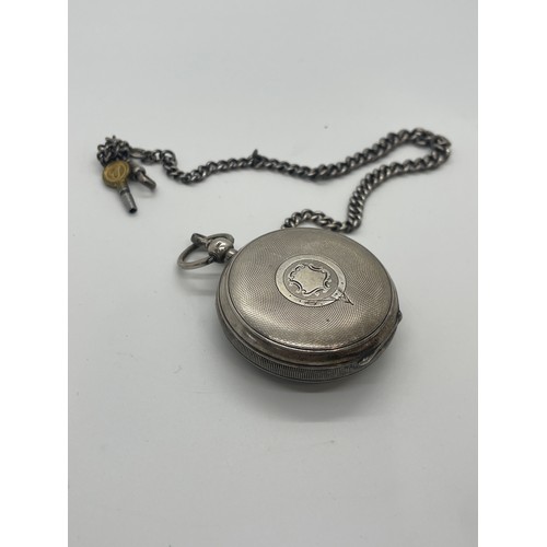 576 - Sterling silver pocket watch and chain watch marked Andrew and Taylor Grantham, untested