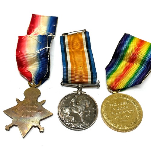 374 - WW.1 1914-15 Star Trio & Original Ribbons Named. M2-033390 Pte T.P. Powell A.S.C