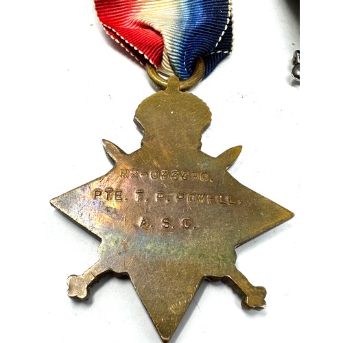 374 - WW.1 1914-15 Star Trio & Original Ribbons Named. M2-033390 Pte T.P. Powell A.S.C