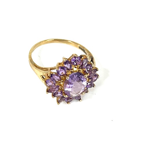 106 - 9ct gold amethyst cluster ring (3.2g)