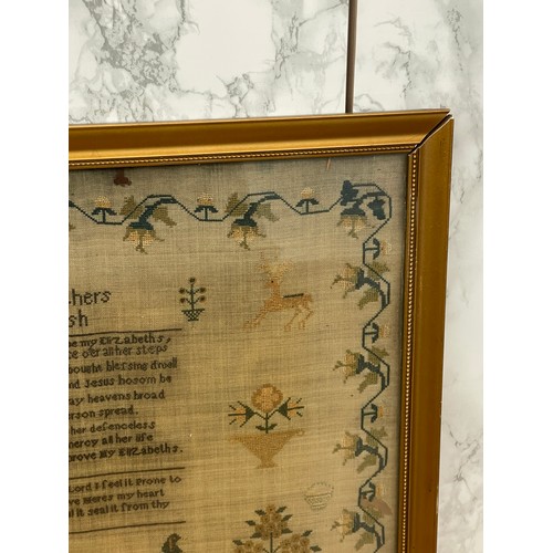 284 - Antique framed needlework sampler ' A Mothers Wish' by Elizabeth Wotton, who finished this piece at ... 