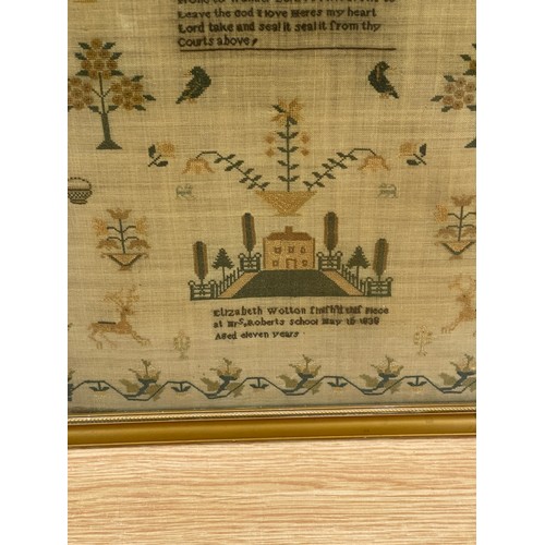 284 - Antique framed needlework sampler ' A Mothers Wish' by Elizabeth Wotton, who finished this piece at ... 