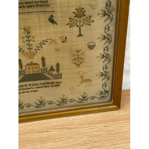 284 - Antique framed needlework sampler ' A Mothers Wish' by Elizabeth Wotton, who finished this piece at ... 