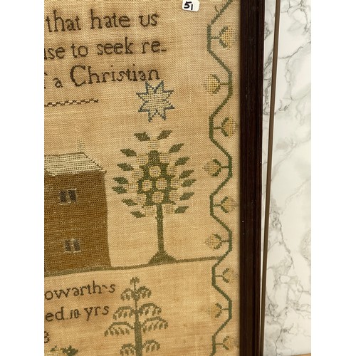 283 - Antique framed needlework sampler by Mary Howarth, age 10. Dated 1833. Size 39 x 46 cm