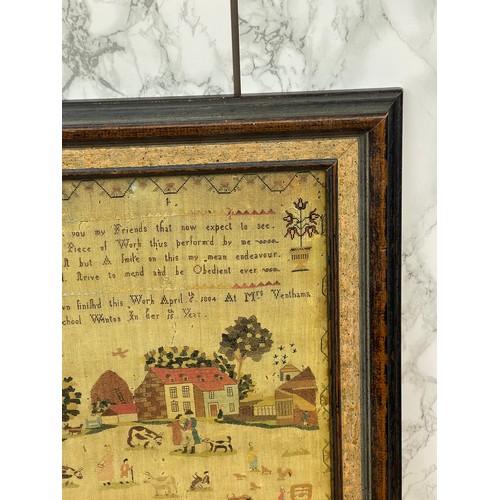 278 - Print of an antique needlework sampler frame size 28 x 37 cm.