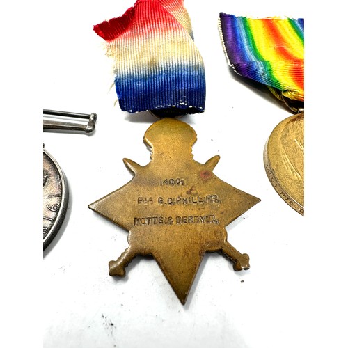 368 - WW.1 1914-15 Star Trio. Named. 14001 Pte. G.C. Phillips Notts & Derby Regt.