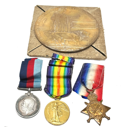 341 - WW1 Death plaque & trio of medals to t4-1895  pte w .cottam r.lanc .r original card envelope for dea... 