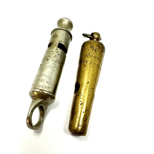 344 - 2 police whistles inc liverpool city & dowler lancashire constabulary