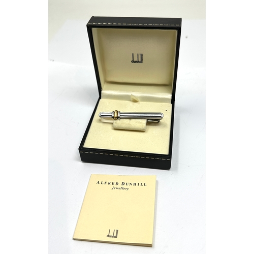 76 - original boxed Dunhill hallmarked 750 18ct gold & stainless steel tie clip