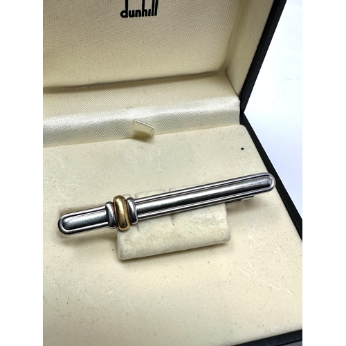 76 - original boxed Dunhill hallmarked 750 18ct gold & stainless steel tie clip