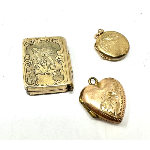 77 - 3 small vintage gold back & front pendant lockets