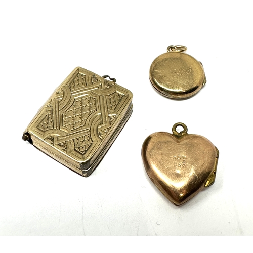 77 - 3 small vintage gold back & front pendant lockets