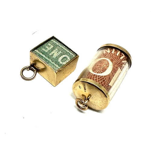 79 - Vintage 9ct Gold £1 Note and 10/- Shilling Note Charms, weight 6.8g