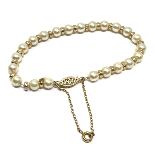 83 - 14ct gold clasp & beads pearl necklace hallmarked 585 14ct weight 7.2g