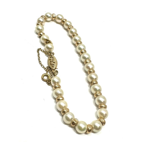 83 - 14ct gold clasp & beads pearl necklace hallmarked 585 14ct weight 7.2g