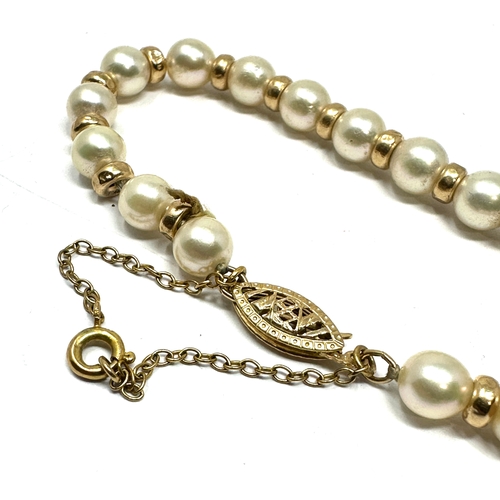 83 - 14ct gold clasp & beads pearl necklace hallmarked 585 14ct weight 7.2g