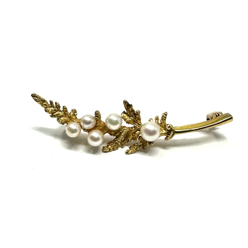 85 - Vintage 9ct gold & seed-pearl leaf brooch measures approx 4.2cm long weight 3g