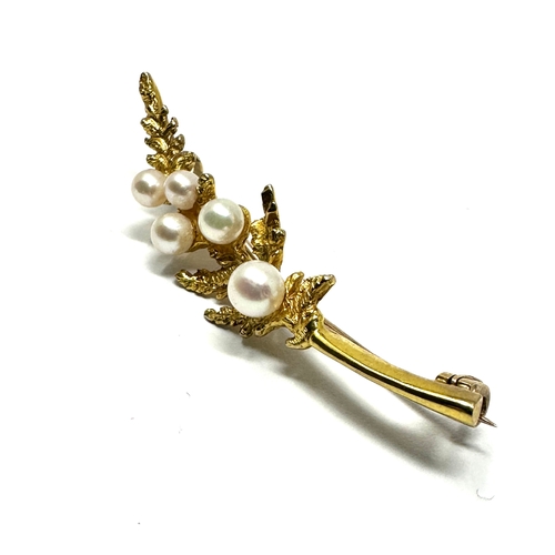 85 - Vintage 9ct gold & seed-pearl leaf brooch measures approx 4.2cm long weight 3g