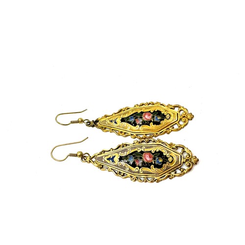 442 - Victorian gilt metal and enamel earrings