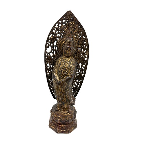 546 - Chinese gilt metal figure, Kwan Yin Guan Yin buddha statue, approximate height 27cm