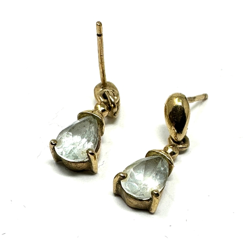 93 - 9ct gold light blue gemstone earrings weight 2.2g