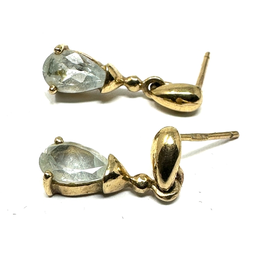 93 - 9ct gold light blue gemstone earrings weight 2.2g