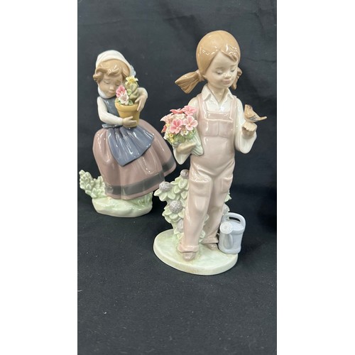 594 - Selection of 2 Lladro girl figures and 1 Nao figure includes Spring flowers etc