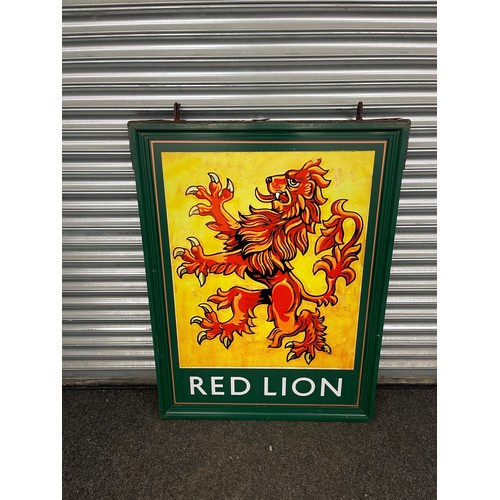 318A - Large wall hanging double sided advertising Red Lion pub sign, measures approximately 48 inches by 3... 