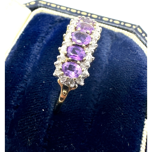 105 - 9ct gold amethyst  & diamond ring weight 2.6g