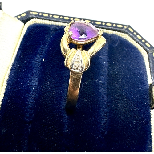 110 - 14ct gold amethyst & diamond ring weight 3.2 g