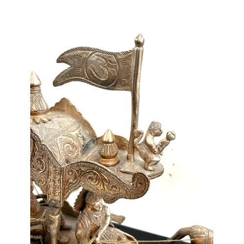 285 - Oriental metal horse and carriage on plinth, approximate measurements: height 16 inches, length 18 i... 