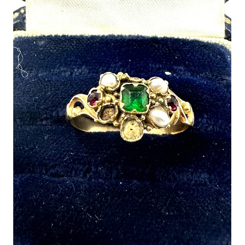 190 - gold antique multi-gemstone ring  (as seen) Missing stones (2.2g)