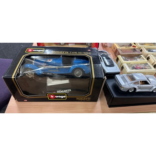 266 - Selection of vintage car toys to include Die cast metal Bugatti type 59 1934, Burago, Mercedes Benz ... 