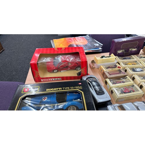 266 - Selection of vintage car toys to include Die cast metal Bugatti type 59 1934, Burago, Mercedes Benz ... 